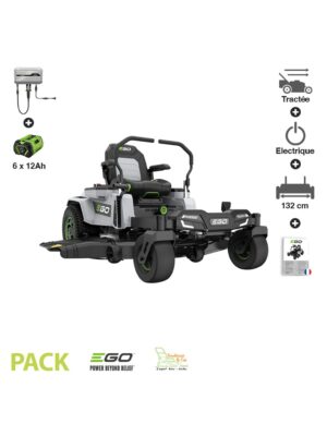 PACK tondeuse à rayon braquage zero 6 batteries 12Ah 56v chargeur mural coupe 132 cm Ego ZT5201E-L