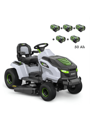 PACK Tracteur électrique à batterie à éjection latérale et mulching, 5 batteries 10Ah et chargeur rapide - EGO TR4201E